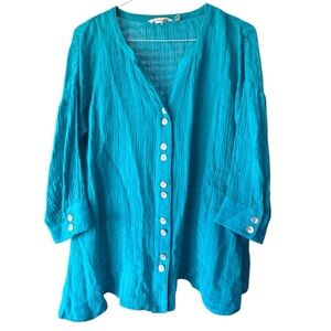 Soft Surroundings Gauze Tunic Teal Linen Blend Size Small